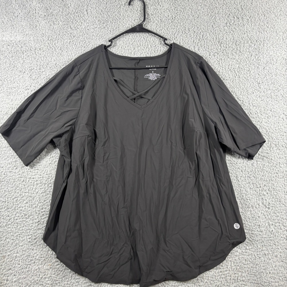 Torrid Active Womens Plus Size 3 Gray Lattice V-Neck Short Sleeve Top